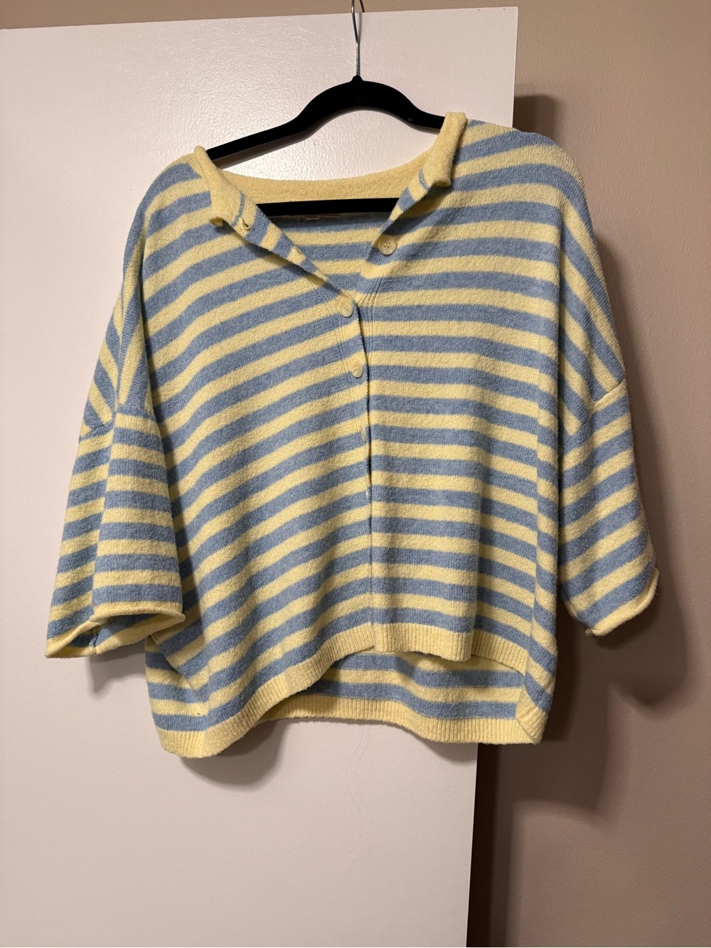 J.O.A. Striped Short-Sleeve Cardigan in Yellow & Light Blue